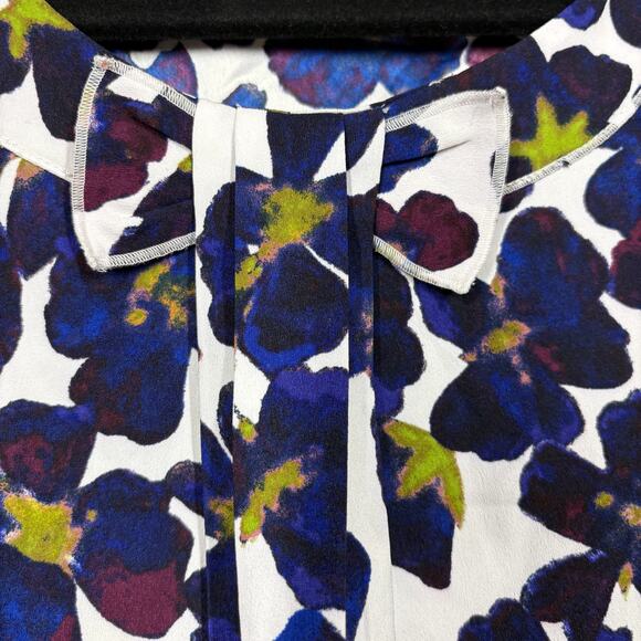 Ann Taylor Womens XS Bow Top Blouse White Purple Floral Botanical Sleeveless - Picture 6 of 9